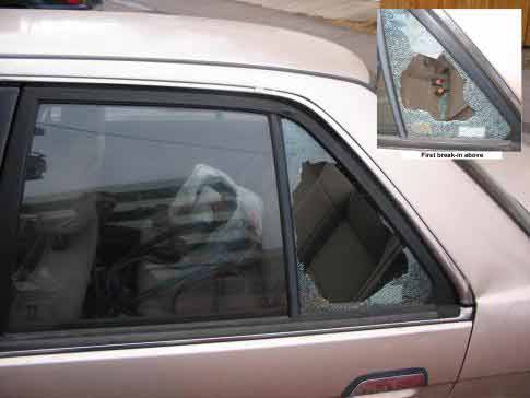 rear wing window broken on car